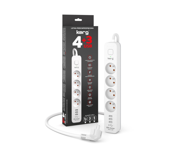 HSK DATA KERG z wyłącznikiem 4 gniazda, 3xUSB, 16A, 1,5m - 1317931 - zdjęcie 2